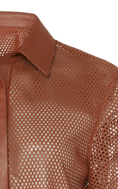 Shop Zeynep Arcay Perforated Leather Shirt In Brown