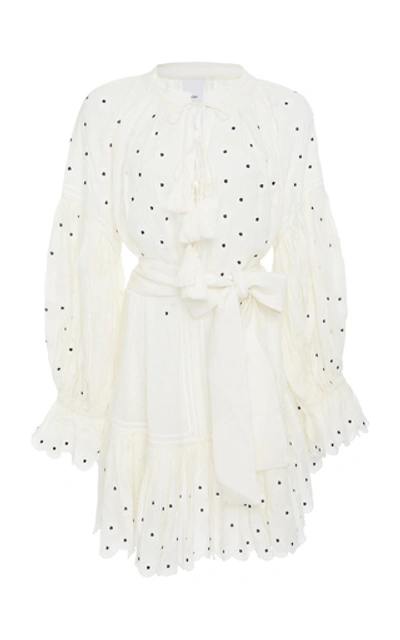 Shop Acler Spencer Embroidered Broadcloth Mini Dress In White