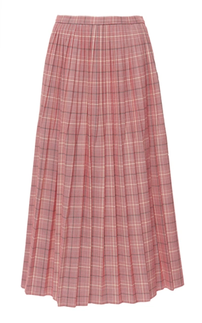 Shop Marni Pleated Plaid Twill Skirt In Pink