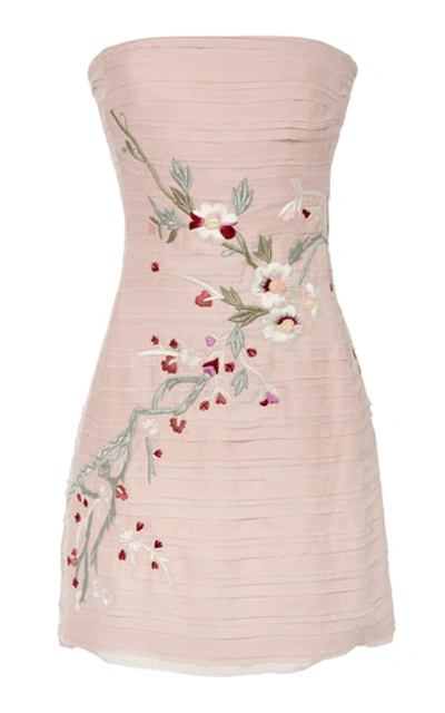Shop Alexis Asuka Strapless Floral-embroidered Crepe Mini Dress In Pink