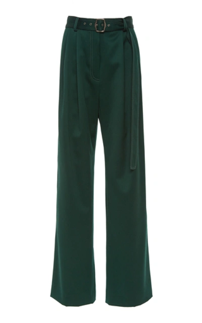 Shop Sies Marjan Blanche Pleated Belted Wool Wide-leg Pants In Green