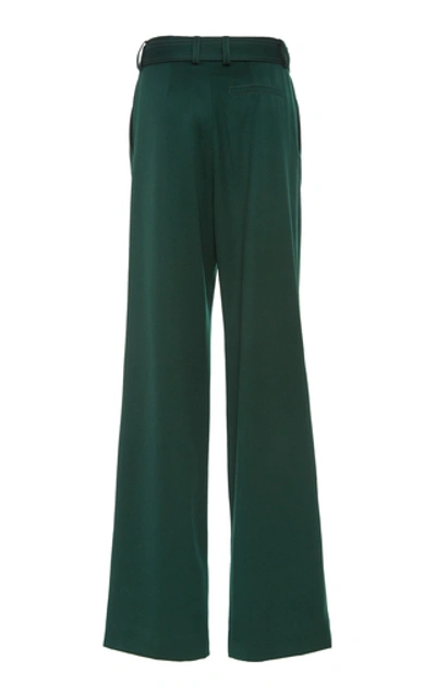 Shop Sies Marjan Blanche Pleated Belted Wool Wide-leg Pants In Green