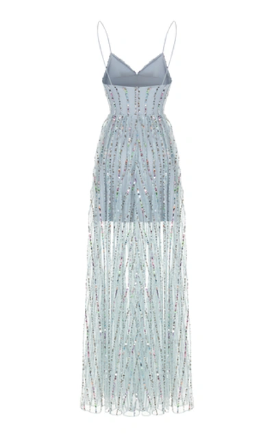 Shop Rasario Sleeveless Sequined Tulle Gown In Blue
