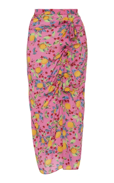 Shop Saloni Kelly Floral-print Silk Crepe De Chine Midi Skirt In Pink