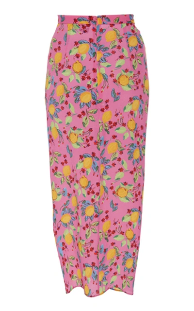 Shop Saloni Kelly Floral-print Silk Crepe De Chine Midi Skirt In Pink