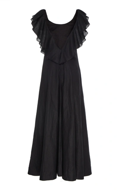 Shop Kalita Eros Ruffled Linen Maxi Dress In Black