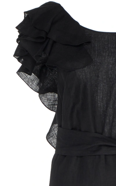 Shop Kalita Eros Ruffled Linen Maxi Dress In Black