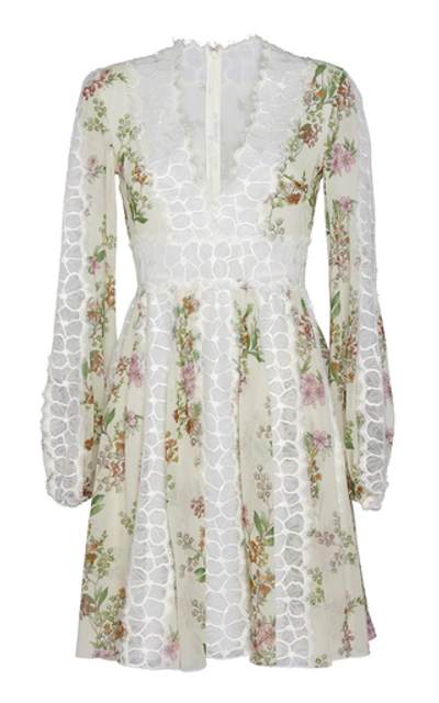 Shop Giambattista Valli Lace-trimmed Floral-print Silk Dress