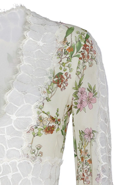 Shop Giambattista Valli Lace-trimmed Floral-print Silk Dress