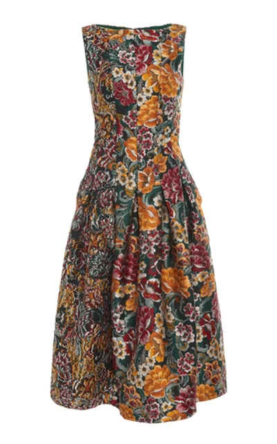 Shop Oscar De La Renta Floral Brocade Midi Dress