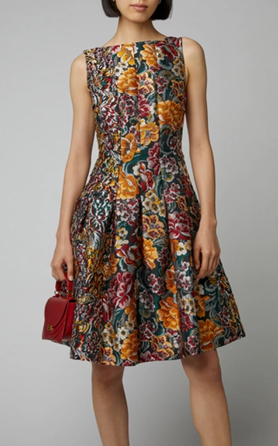 Shop Oscar De La Renta Floral Brocade Midi Dress