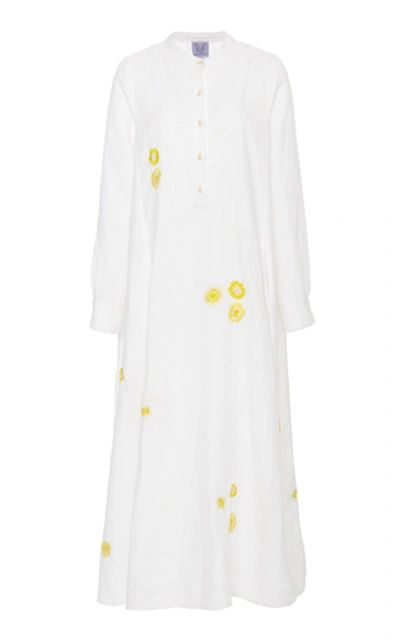 Shop Thierry Colson Victoria Embroidered Linen Midi Dress In White