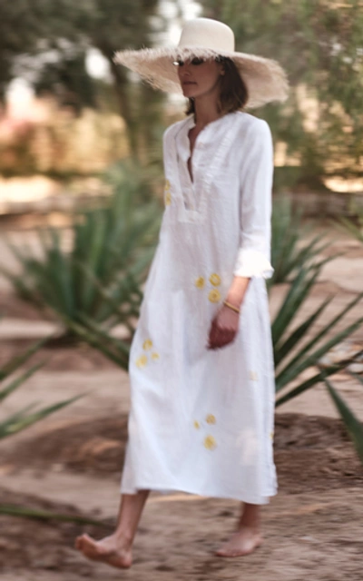 Shop Thierry Colson Victoria Embroidered Linen Midi Dress In White