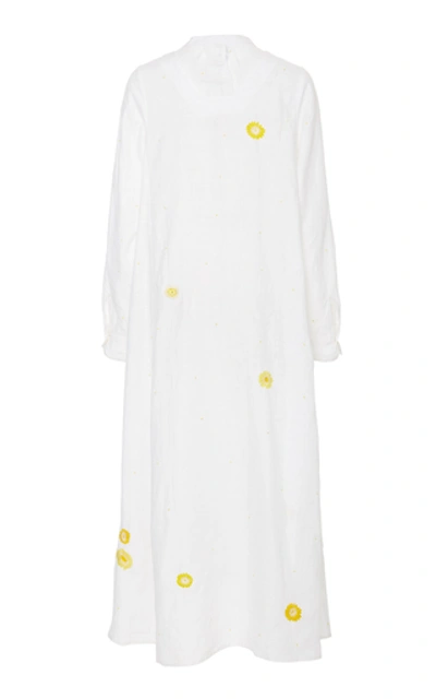 Shop Thierry Colson Victoria Embroidered Linen Midi Dress In White