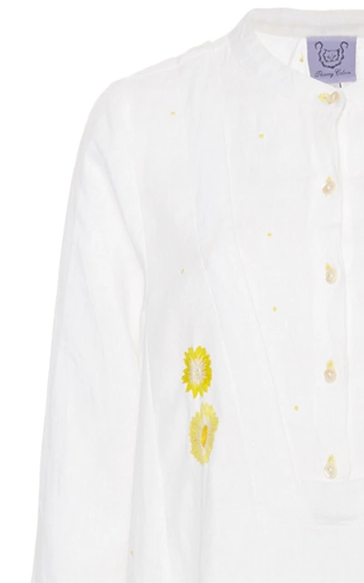 Shop Thierry Colson Victoria Embroidered Linen Midi Dress In White