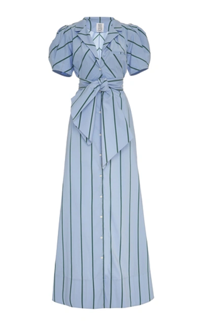 Shop Rosie Assoulin Puff-sleeve Striped Cotton-blend Maxi Dress