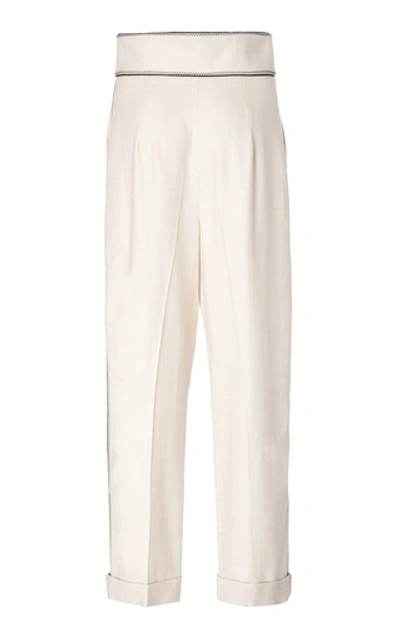 Shop Peter Pilotto Textured Stretch High Waist Trousers In Neutral