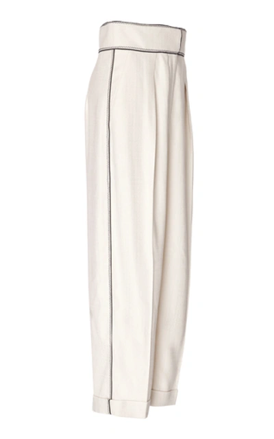 Shop Peter Pilotto Textured Stretch High Waist Trousers In Neutral