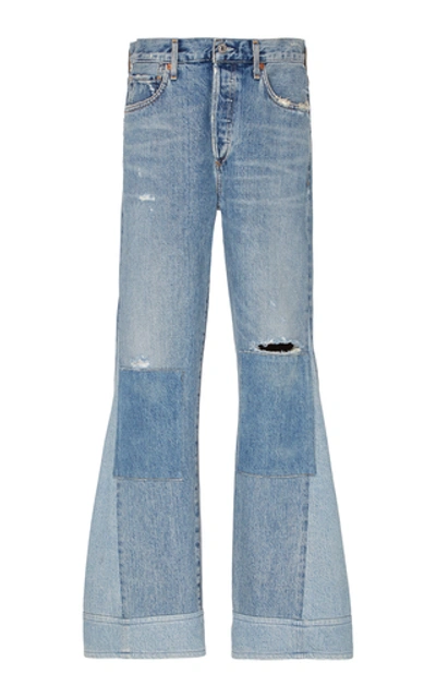 Shop Citizens Of Humanity Rhiannon Patchwork High-rise Flared Jeans In Light Wash