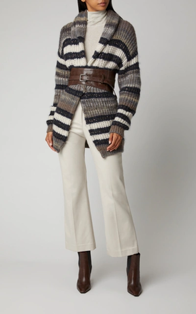Shop Brunello Cucinelli Belted Striped Cashmere Cardigan In Multi