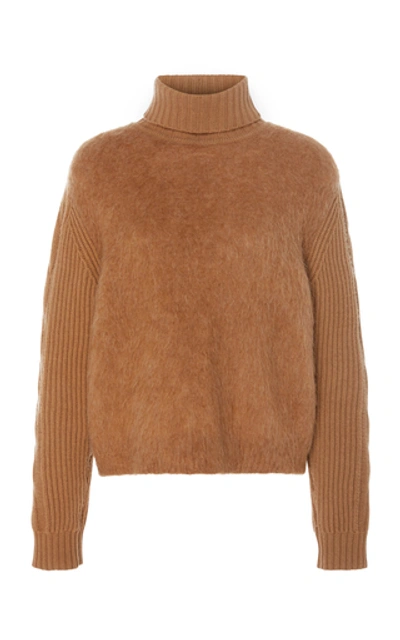 Shop Max Mara Formia Paneled Wool And Cashmere-blend Turtleneck Sweater In Brown