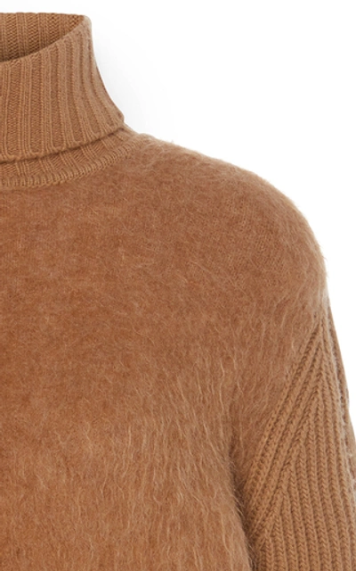 Shop Max Mara Formia Paneled Wool And Cashmere-blend Turtleneck Sweater In Brown