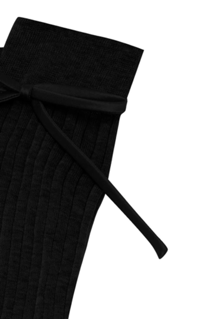 Shop Prada Bow-detailed Rib-knit Knee Socks In Black