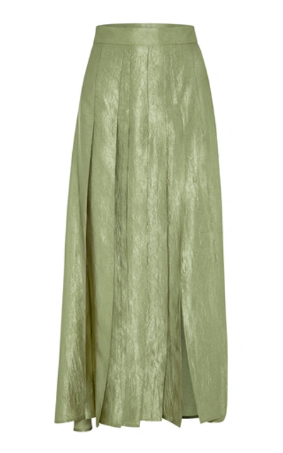 Shop Anna Quan Sable Pleated Taffeta Midi Skirt  In Green