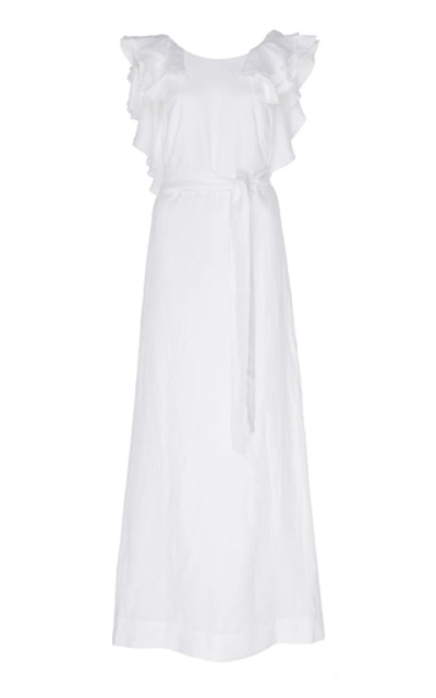 Shop Kalita Eros Ruffled Linen Maxi Dress In White