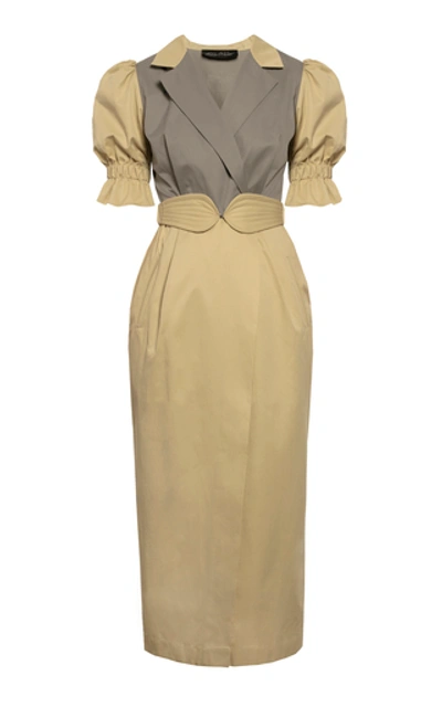 Shop Anna October Lady Colorblocked Wrap-effect Belted Blazer Dress In Neutral
