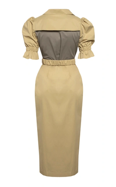 Shop Anna October Lady Colorblocked Wrap-effect Belted Blazer Dress In Neutral