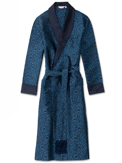 Shop Derek Rose Men's Tasseled Belt Robe Verona 46 Pure Silk Jacquard Ocean