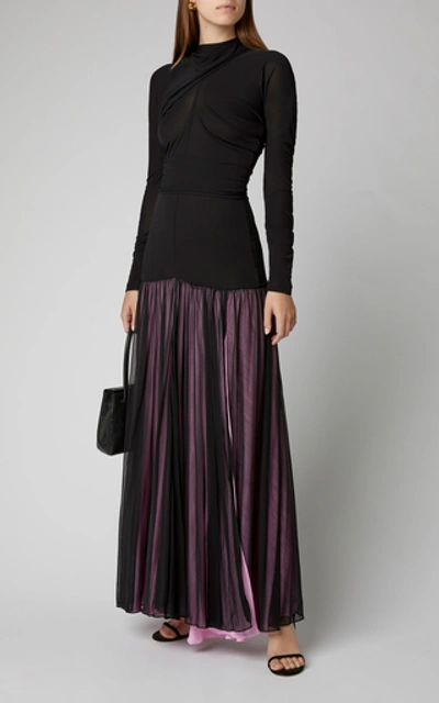 Shop Jw Anderson Ruched Stretch-jersey Maxi Dress In Black