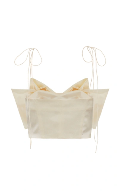 Shop Anna October Paris Bow-embellished Satin Crop Top In Neutral