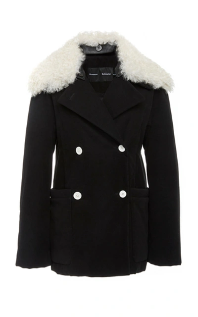Shop Proenza Schouler Fur-trimmed Double-breasted Cotton-blend Jacket In Black
