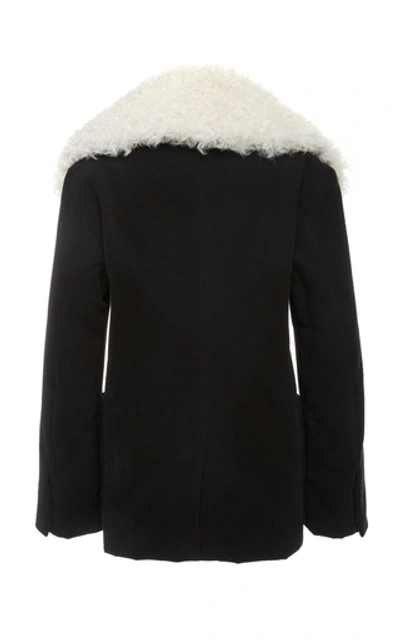 Shop Proenza Schouler Fur-trimmed Double-breasted Cotton-blend Jacket In Black