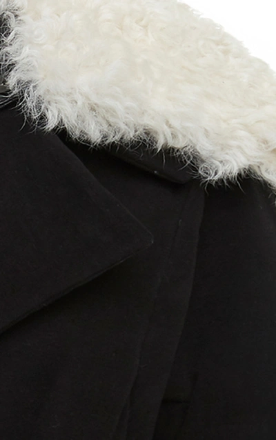 Shop Proenza Schouler Fur-trimmed Double-breasted Cotton-blend Jacket In Black