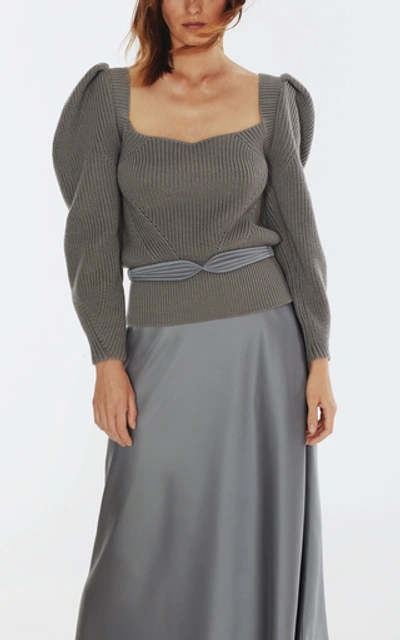 Shop Anna October Women's Rachel Tie-accented Wool-blend Sweater In Grey