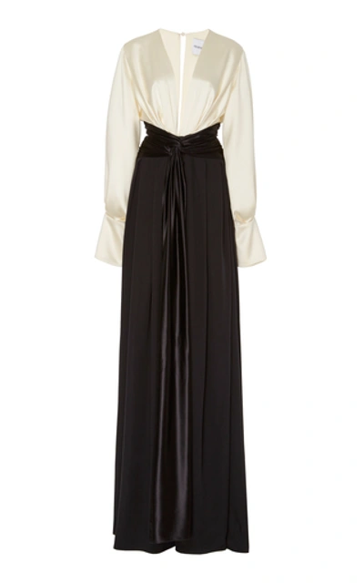 Shop Prabal Gurung Jimili Monochrome Silk Gown In Black/white