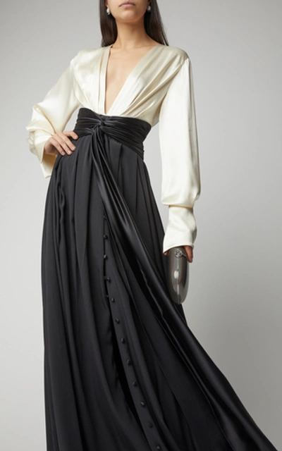 Shop Prabal Gurung Jimili Monochrome Silk Gown In Black/white