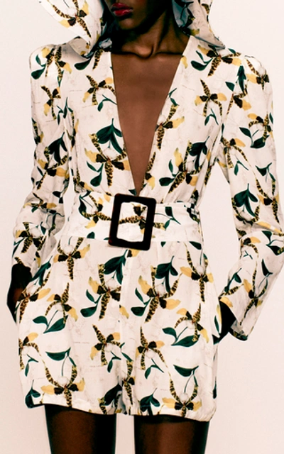 Shop Adriana Degreas Belted Orchid-print Georgette Playsuit