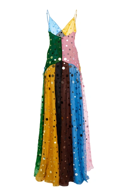 Shop Rosie Assoulin Women's Color-blocked Sequined Silk Dress In Multi