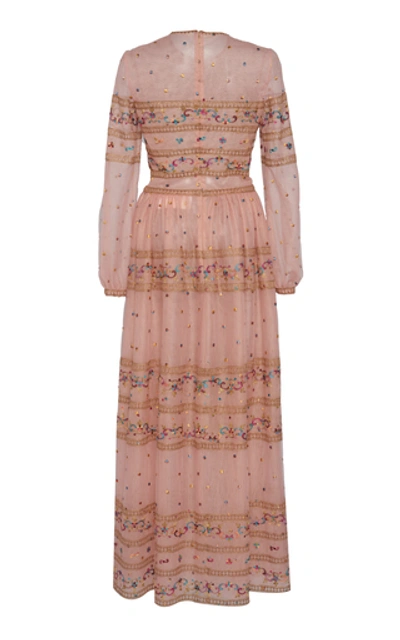 Shop Costarellos Embroidered Chiffon Maxi Dress In Pink