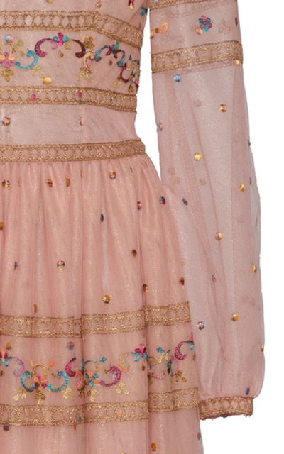 Shop Costarellos Embroidered Chiffon Maxi Dress In Pink