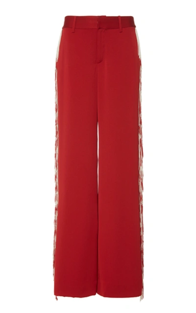 Shop Monse Fringed Satin Wide-leg Pants In Red