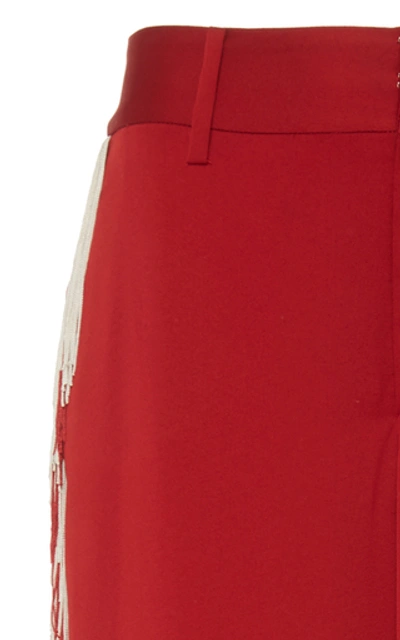 Shop Monse Fringed Satin Wide-leg Pants In Red