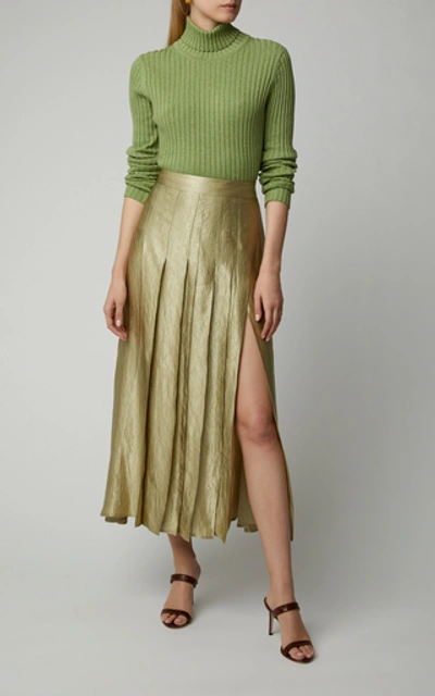 Shop Anna Quan Heather Rib-knit Cotton Turtleneck In Green