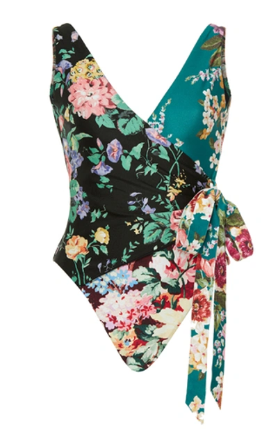 Shop Zimmermann Allia Wrap Floral-print Swimsuit