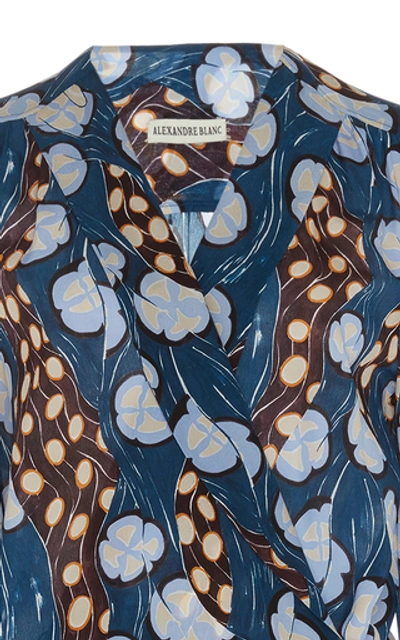 Shop Alexandre Blanc Patterned Silk Wrap Blouse In Brown