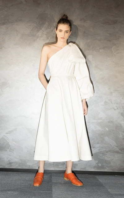 Shop Anouki One-shoulder Cotton Midi Dress In White